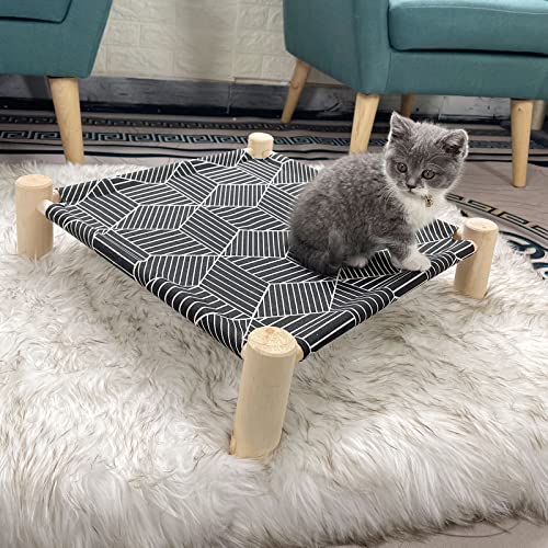 Pozico Cat/Dog Bed Hammock Cat Bed, Wooden Dog Elevated Indoor Outdoor Beds, Raised Cat Cots Furniture Pet Bed Puppy Bed Portable Breathable Mesh Cat