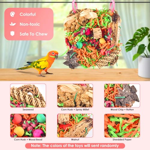 KATUMO Bird Toys, Parakeet Grass Mat Foraging Toy Parrot Shredding Hanging for Cockatiel Lovebird Parakeet Budgie Small-Medium Birds