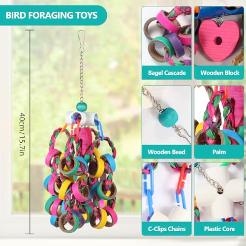 lovyoCoCo Bird Toys Conure Toys,Bird Parrot Foraging Shredder 24 Pcs Colorful Bagel Chewy Rings for Small Parrots Parakeets Conures Cockatiels Love