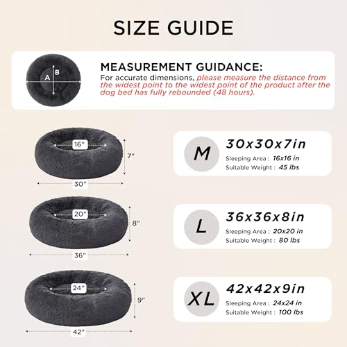 Bedsure SupportMax™ Calming Dog Beds Large Sized Dog - 36in Donut Washable Large Pet Bed,Anti-Slip ＆Removable Cover,420GSM Round Anti-Anxiety Fluffy