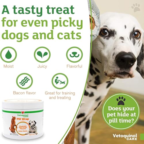 Vetoquinol Pill Wrap Treats for Dogs & Cats – 4oz, 56 servings – Hides Any Size, Shaped Pill – Moist, Flavorful & Shapeable Pill Pocket Paste