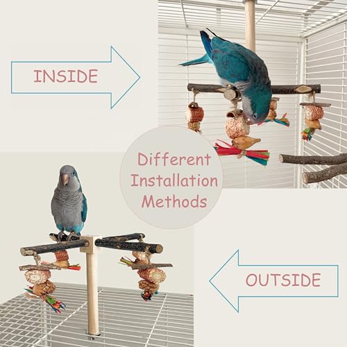Bird Perch 360° Rotating Perch with Natural Chew Toys - Spinning Bird Toys Cage Accessories- Parrot Wooden Stand for Small and Medium Birds