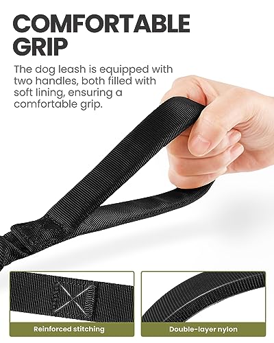 OutdoorMaster Bungee Dog Leash, Heavy Duty Dog Leash with Shock Absorption, 2 Padded Handles Training Leash, Improved Dog Safety and Comfort - Black
