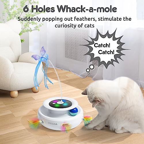ORSDA Cat Toy, 3-in-1 Automatic Interactive Electronic Moving Ambush Feather, Fluttering Butterfly, Track Balls, USB Rechargeable Powered Smart