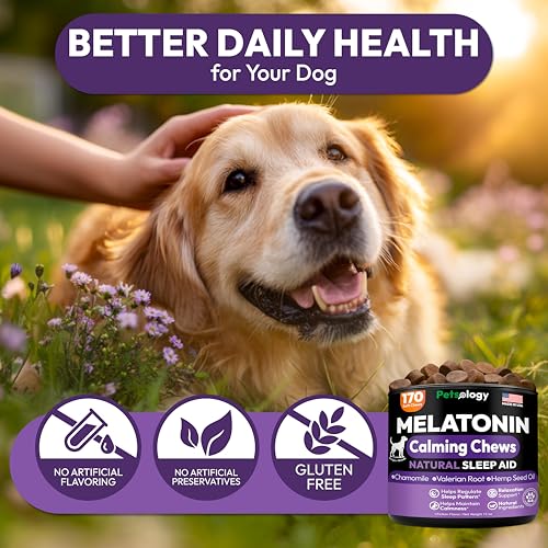 Advanced Melatonin for Dogs - 170 Dog Melatonin Calming Chews for Small and Large Dogs - Natural Hemp Dog Sleep Aid, Puppy Sleeping Pills, Anxiety