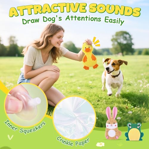 XIUGOAL Dog Toys to Keep Them Busy, 3 Pack No Stuffing Interactive Dog Toys with Crinkle, Squeaky Puppy Chew Toys for Small, Medium Breeds