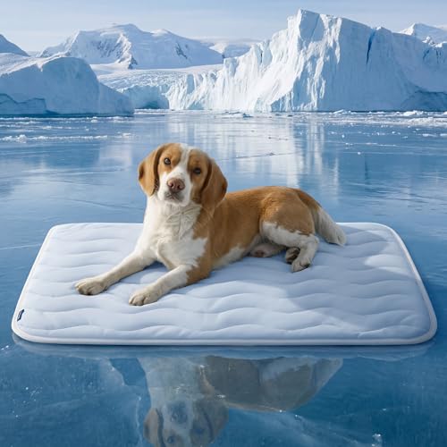 Bedsure Cooling Mat for Large Dogs - Q-Max>0.4 Thin Breathable Cooling Crate Pad Indoor for Pet with Chill Cool Fiber as Cooling Topper，Portable