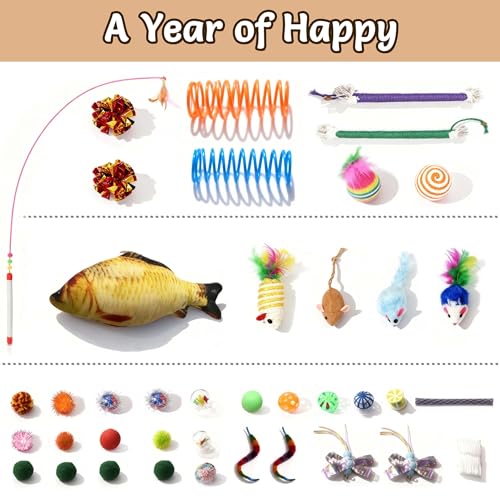 Cat Tunnel Bed with 40 Pcs Interactive Cat Toys, Cat Tube with Kitten Toys for Indoor Kittens, Collapsible Play Tunnel, White