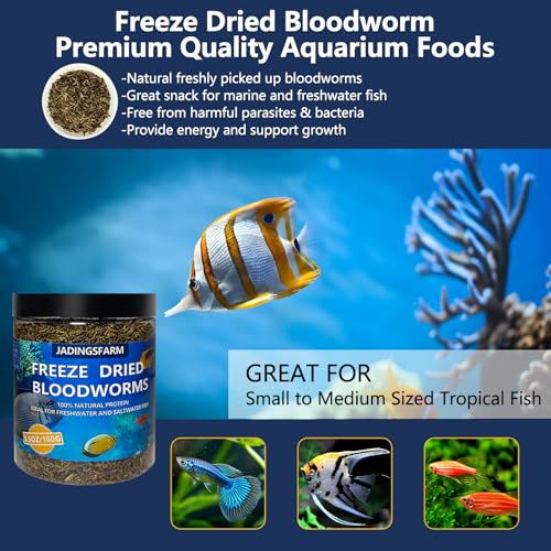 JADINGSFRAM Blood Worms Fish Food 3.5 oz, Freeze Dried Bloodworms for Fish, Bloodworms Fish Food for Freshwater Saltwater Tropical Fish Betta Cichlid