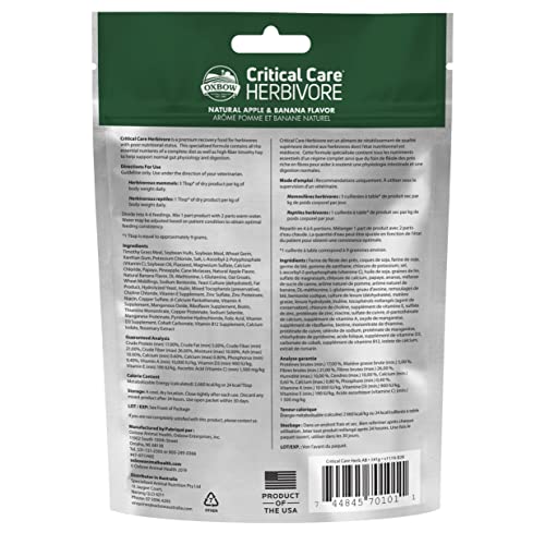 Oxbow Critical Care Herbivore, Emergency Guinea Pig Food, Rabbit Food for Recovery, Natural Apple Banana Flavor, Critical Care for Guinea Pig