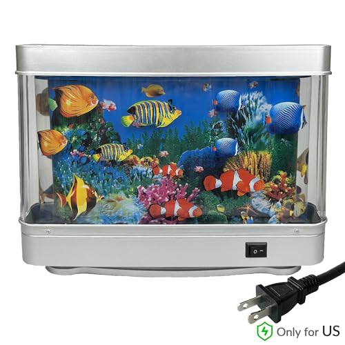 Tokenkuko Fake Motion Fish Tank Mini Aquarium, Artificial Tropical Decorative Lamp Night Light with Moving Fish, Gift for Kids(US Plug)