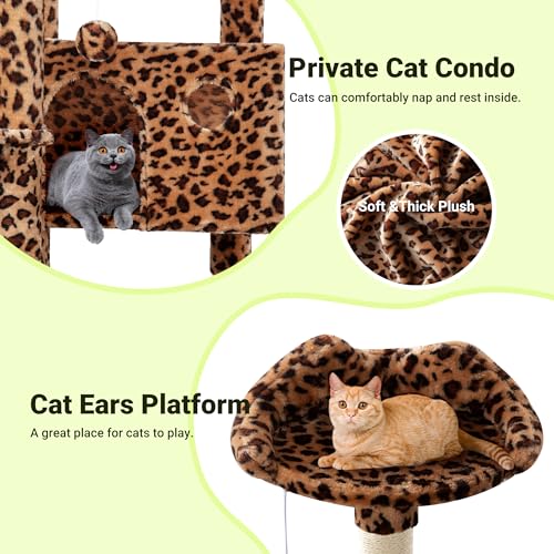 Allewie 64 Inches Cat Tree Tower/Multi-Level Activity Center for Indoor Big Felines/2 Plush Condos/2 Perchs/Basket/House/Sisal Scratching