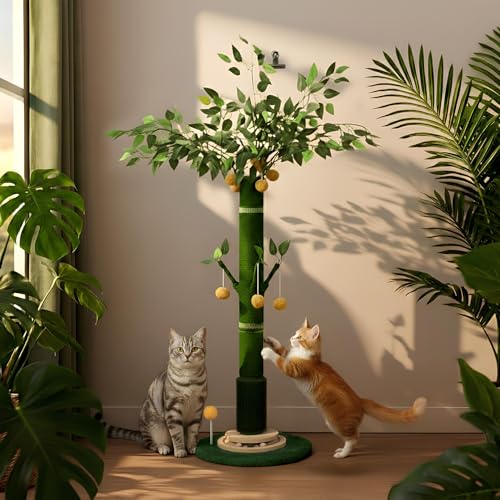 53" Extra Tall Cat Scratching Post for Large Cats, Heavy Duty Vertical Scratcher with Natural Sisal Rope, Stable Climbing Pole with Hanging Ball for