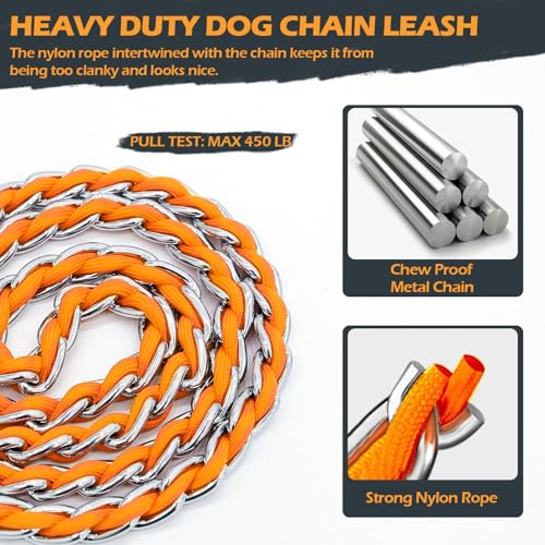 Chain Dog Leash Chew Proof Metal Leash for Medium Large Dogs, Chain Link Dog Anti Chew 5.2FT / 4FT Strong Anti Bite Comfortable Soft Padded Handle