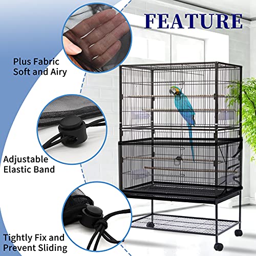 Daoeny Large Bird Cage Cover, Bird Cage Seed Catcher, Adjustable Soft Airy Nylon Mesh Net, Birdcage Cover Skirt Seed Guard for Parrot Parakeet Macaw