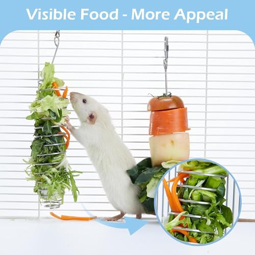 2Pcs Rat Enrichment Toys, 304 Stainless Steel Rat Foraging Toy for Fruit Vegetable Holder, Fancy Mice Cage Accessories Puzzle Toy, Hanging Rodent
