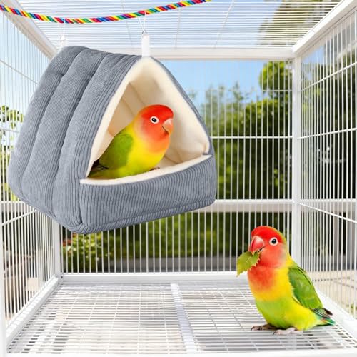 Medium Winter Warm Bird House and Bird Bed for Cage with Soft Plush Hanging Hammock & Hut Tent, Hideaway Sleeping Nest for Budgies, Parakeets