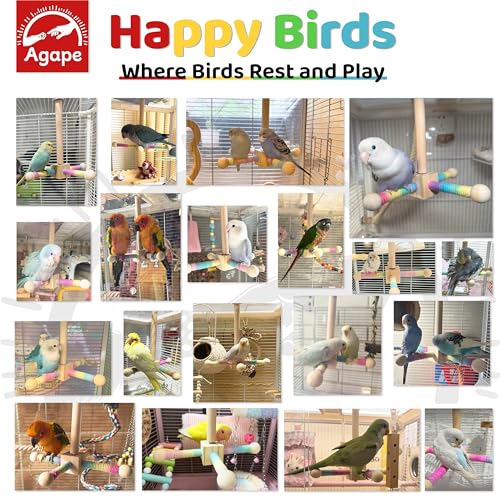 Agape Bird Toy, Parrot 360° Interactive Rotating Perch, Bird Cage Accessories for Small and Medium Parrots to Expend Energy, Wooden Stand for