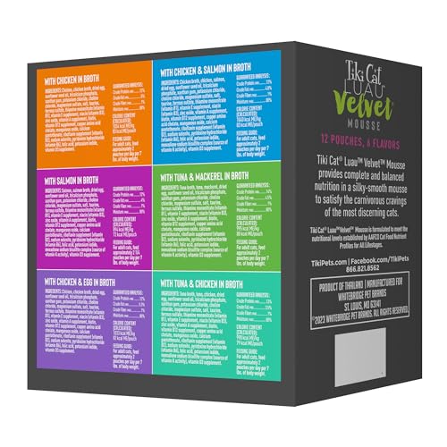 Tiki Cat Velvet Mousse, Protein Blend in Broth Variety Pack, Complete Nutrition for Balanced Diet, Wet Cat Food For All Life Stages, 2.8 oz. Pouch