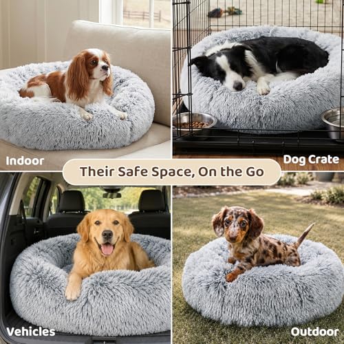JOLLYVOGUE Dog Bed, Calming Anti-Anxiety Large Dog Bed, Fluffy Donut Cushion for Medium and Large Pets (27"/30"/36")