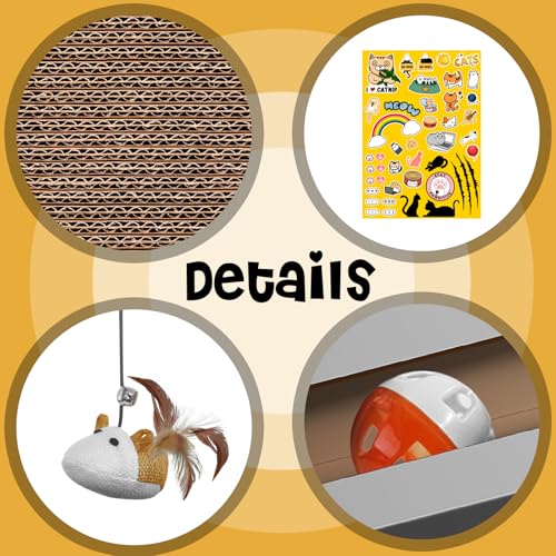 3-in-1 Cardboard Cat Scratcher Laptop with 'Mouse' Jingle Ball, Stickers, Grey Cat Interactive Toy, Kitten Toy & Cat Scratching Pad