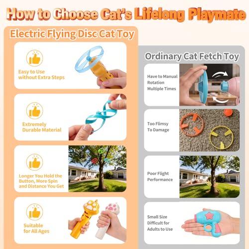 BABORUI Cat Toy Disc Launcher, Rechargeable Interactive Cat Fetch Toy Launcher with 8 Flying Discs, Flying Enrichment Toys for Indoor Bored Kittens