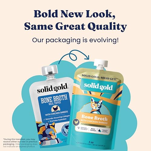 Solid Gold Bone Broth Cat Food Topper - Limited Ingredient Lickable Cat Broth Pouches w/Chicken Protein Shreds & Collagen for Hydration & Gut Support