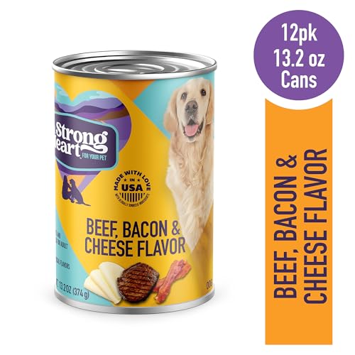 A Strong Heart Wet Dog Food, Beef, Bacon & Cheese Flavor - 13.2 oz Cans (Pack of 12), Made in The USA with Real Beef