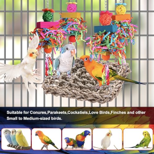 Parakeet Toys Bird Toys Conure Toys Birdcage Stands Bird Foraging Wall Seagrass Woven Hammock Swing Mat for Lovebirds,Cockatiel,Budgie and Other
