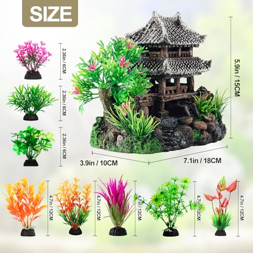 CousDUoBe 9Pcs Resin Castle Decorations Set，Realistic Fish Tank Castle with Eco-Friendly Design,Fish Tank Decorations Aquarium Accessories
