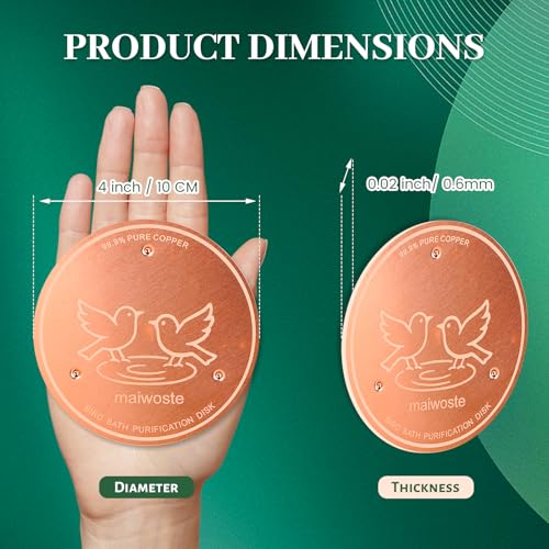 Bird Bath Copper Disk, 4 Inch 0.6mm Thick 99.9% Pure Copper Disc with Triple-Point Support, Natural Water Cleaner for All-Season Use, Universal Fit