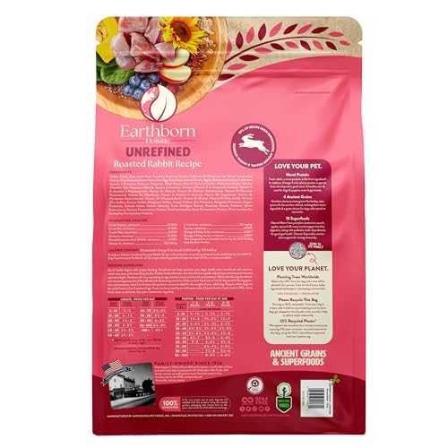Earthborn Holistic Unrefined Roasted Rabbit Dry Dog Food, Ancient Grains & Superfoods, Pea-Free Recipe, 25 lb Bag