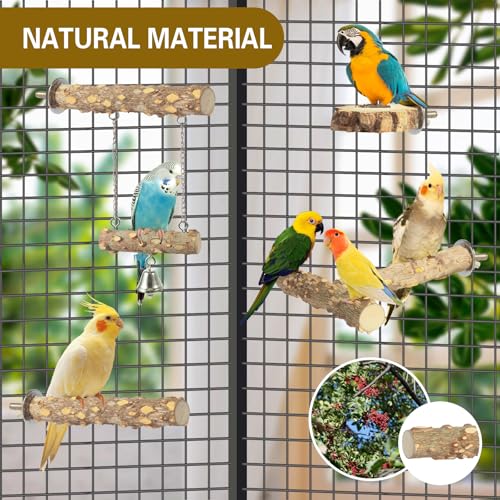 Bird Perches,4pcs Natural Wood Birds Stand Branch, Bird Perch Chewing Stick Cage Accessories Parrot Climbing Standing Branches Paw Grinding Fork Sets