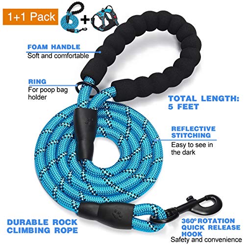 tobeDRI No Pull Dog Harness Adjustable Reflective Oxford Easy Control Medium Large Dog Harness with A Free Heavy Duty 5ft Dog Leash