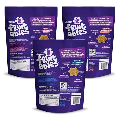 Fruitables Cat Treats - Crunchy Treats for Cats - Healthy Low Calories Packed with Protein - Free of Wheat, Corn and Soy - Made with Real Salmon