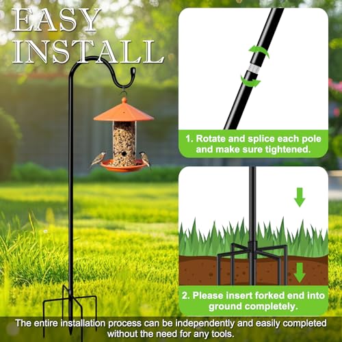 Shepherds Hooks for Outdoor 42 Inch Garden Bird Feeder Pole with 5 Prongs Base Adjustable for Hanging Flower Basket Plant Pot Solar Lantern Light
