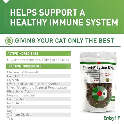 Vetoquinol Enisyl-F Lysine Bites: L-Lysine Chews for Cats & Kittens - Chicken Liver-Flavor, 6.4oz (180g) Recloseable Bag