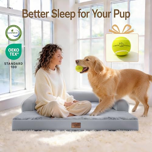 Comfort Expression Washable Orthopedic Dog Bed for Extra Large Dogs XL Grey | Waterproof Memory Foam Pet Bed 42x30 Inch with Removable Cover, Pet