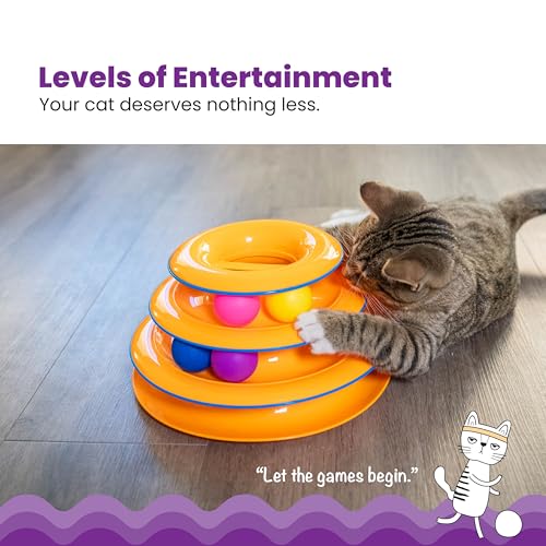 Catstages Tower of Tracks Cat Toy – 3-Level Track Tower with 6 Balls, Interactive Cat Toy for Indoor Enrichment