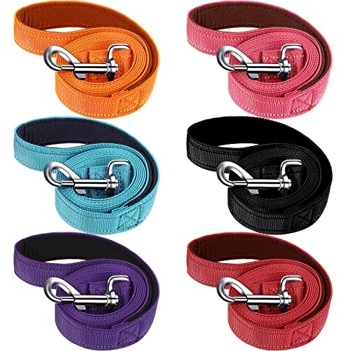 6 Pieces Dog Leash Bulk for Medium and Large Dog, Heavy Duty Nylon Pack Dogs Leashes Padded Handle Double Sided Reflective Puppy Collar for Walking