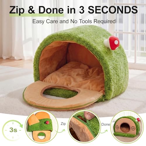 Cat House for Indoor Cats - Tree Hole Cat Bed Cave Hideaway | Enclosed Calming Shelter for Small Medium Pets, Removable & Washable Cushioned Pillow