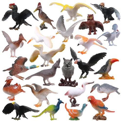 Realistic Bird Figurines, 24pcs Eagle, Parrot, Robin, Owl Toys - Fairy Garden Accessories, Educational Learning Dollhouse Birthday Cake Topper Gift
