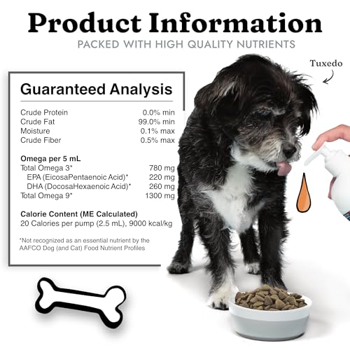 Salmon Oil for Dogs & Cats - Healthy Skin & Coat, Fish Oil, Omega 3 EPA DHA, Liquid Food Supplement for Pets, All Natural, Supports Joint & Bone