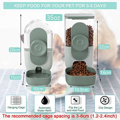 Lemtrflo Hanging Automatic Food and Water Dispenser, Gravity Rabbit Feeder Set, Cage Cat and Bunny Food Bowl (Cage Grid Spacing Over 1.2'')