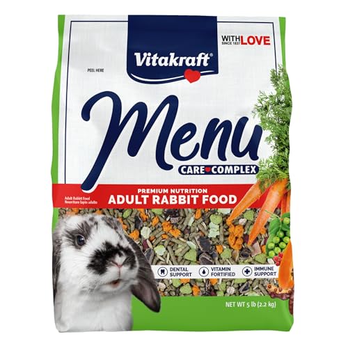 Vitakraft Menu Premium Rabbit Food - Alfalfa Pellets Blend - Vitamin and Mineral Fortified, Carrots, Greens, Grains, Fruits, 5 Lb.