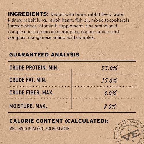 Vital Essentials Freeze Dried Cat Food, Raw Rabbit Crunchy Mini Nibs | Complete Meal or Topper | 96% Rabbit, Organs & Bone | Limited Ingredient, High