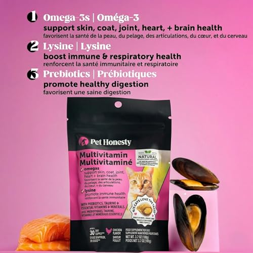 Cat Multivitamin Crunchy & Creamy Chews - Cat Treats for Health + Immune, Joint Support, Skin & Coat, & Digestion - Vitamins with Omega 3s, Lysine