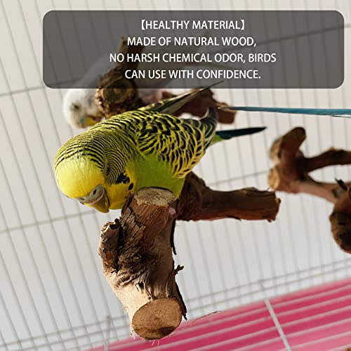 5PCS Bird Perch Stand Natural Wooden Parrot Stand Branch,3 Grape Wood Perch,2 Stand,Paw Grinding Fork Parakeet Chewing Stick Exercise Training