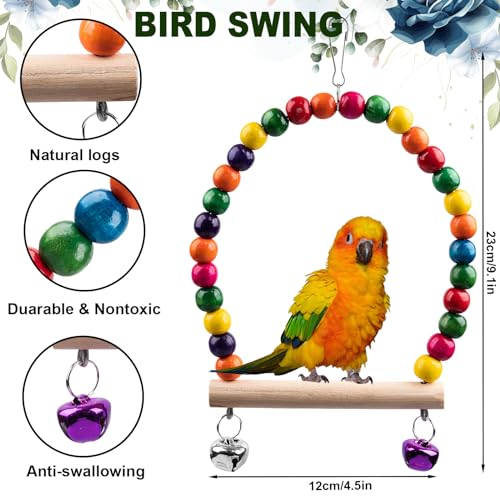 Bird Toys for Parakeets 7Pcs, Wood Parrots Budgie Cage Accessories, Bird Perch Swings for Small Conure Cockatiel Toys, Bird Ladder Swing for