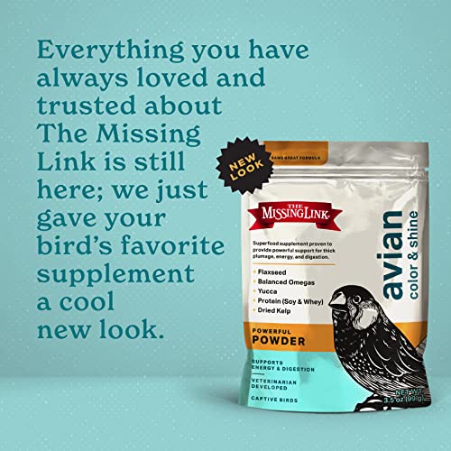 The Missing Link Avian Color & Shine Superfood Supplement Powder for Captive Birds - Flaxseed, Yucca, Kelp, Phytonutrients & Protein - Supports